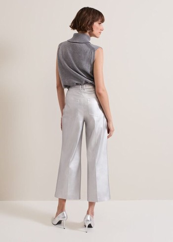 Phase Eight Kenzie Pu Crops Trousers Silver Canada | QYWZKR-318